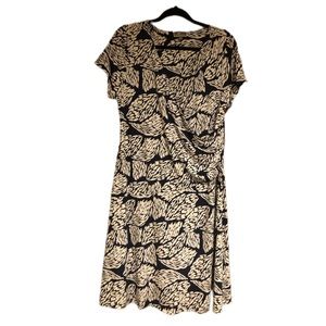 JM Collection navy and white Faux Wrap Dress with side tie. New with tag. Size L